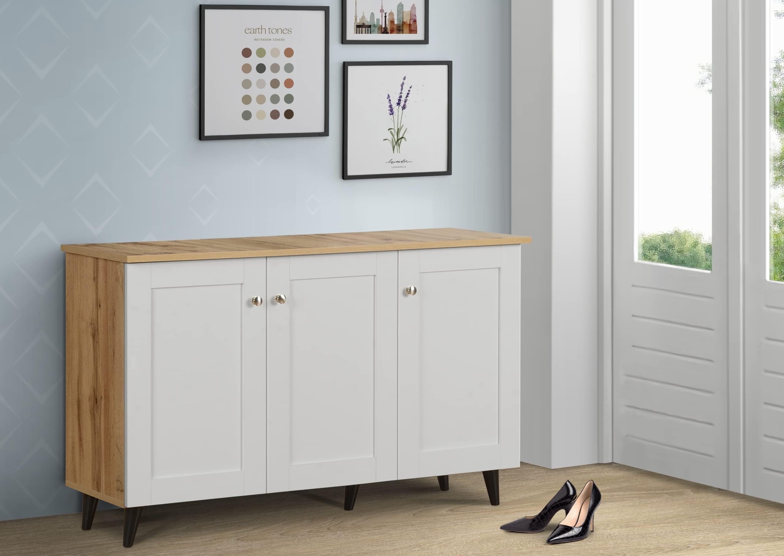 DeckUp Plank Bei 3 Door Engineered Wood Shoe Rack with Wooden Legs ...