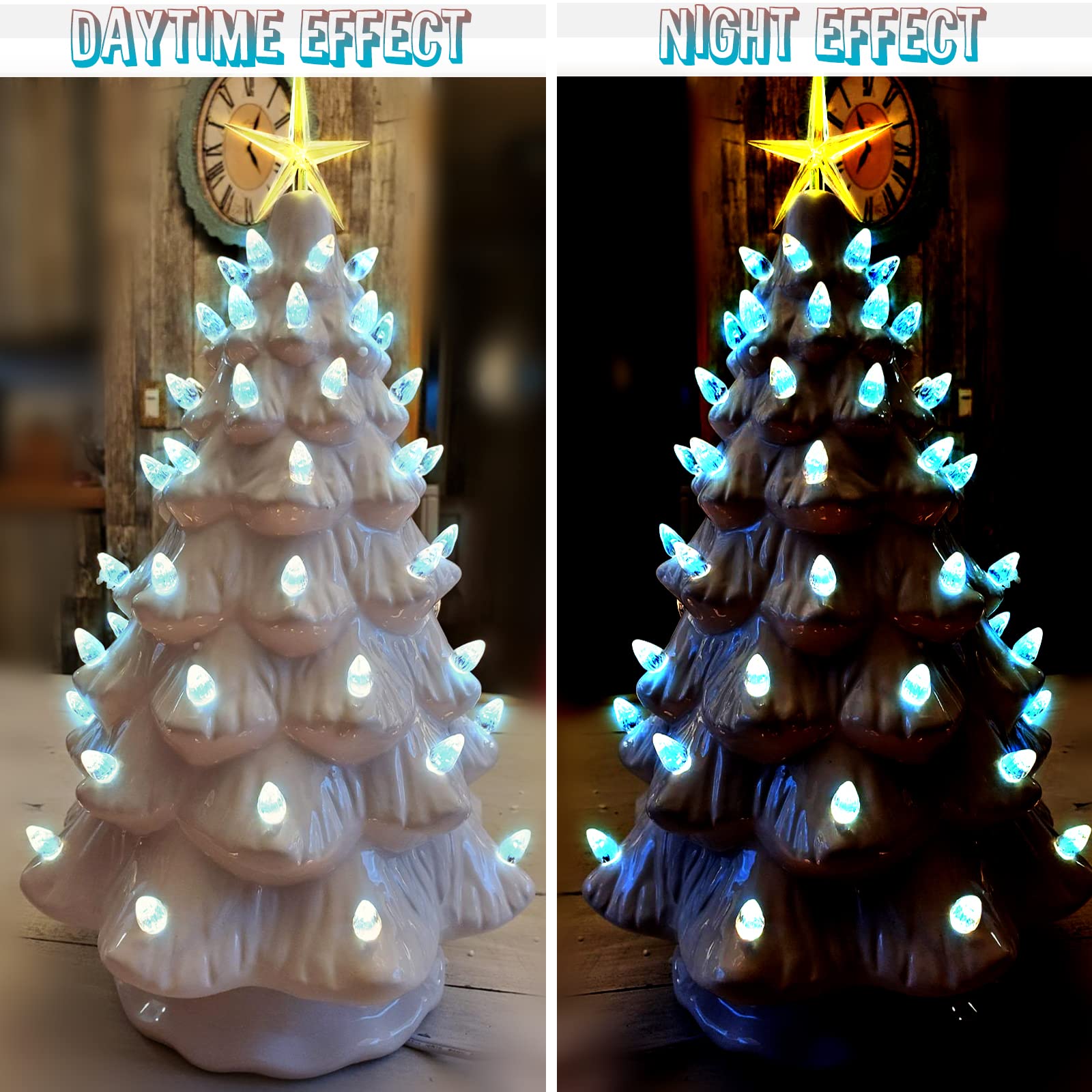 KonohaELF Keramik-Weihnachtsbaum-Ersatz-Leuchtmittel, Aquablau, mittlere Drehung, Kunststoffklammern, Ornamente für Keramikbaum (87 Glühbirnen und 3 Sternspitzen) Games