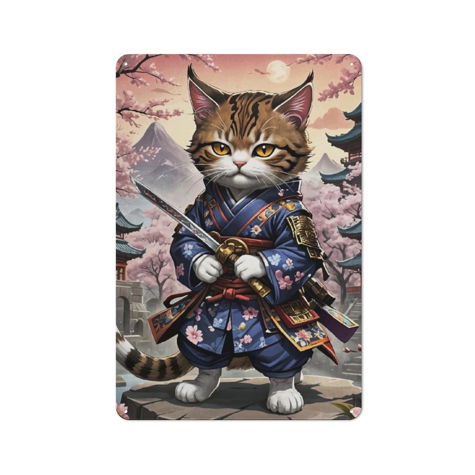 Junmoney Cat Kimono Japan Retro Metal Wall Sign 30X20cm With For Pub Or Café, A Housewarming Gift For Hospitality Wall Decor Collectors