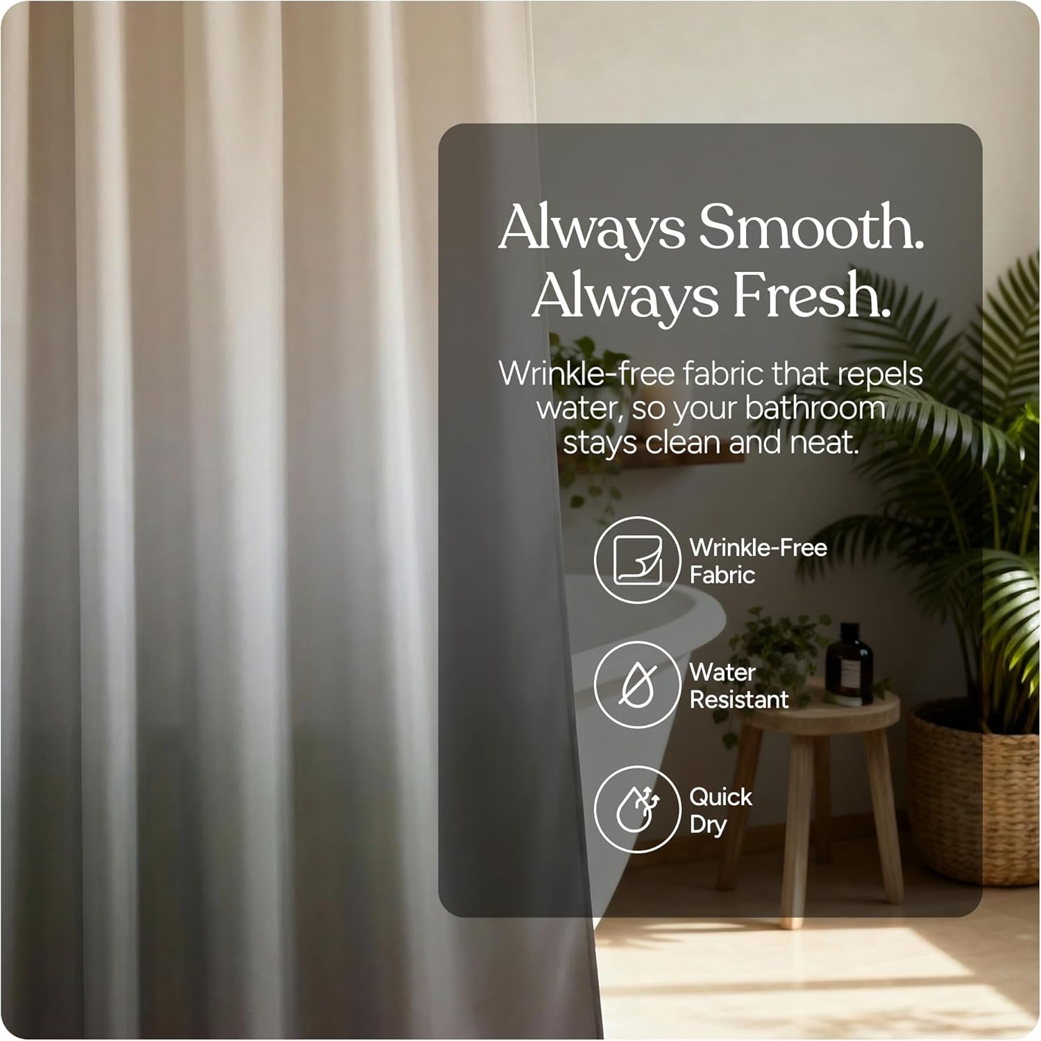 Ombre Fabric Shower Curtain | Country Boho Farmhouse Bathroom Decor | Hotel-Quality Essentials | Machine Washable | 230 GSM Heavyweight | Weighted Hem