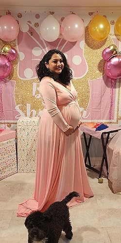 Miniatura 8 de Saslax - Vestido de noche de maternidad con hombros descubiertos, corte de medio círculo, para baby shower, fotos