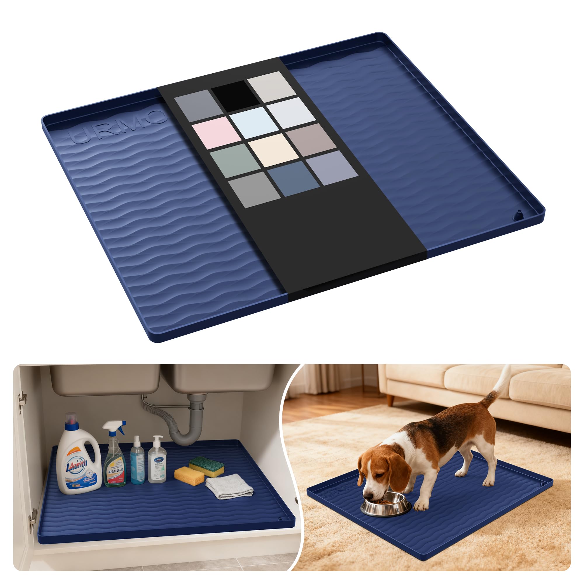 URMONA Waterproof Silicone Under Sink Mat, 22 x 19 in, Flexible Shelf Liner