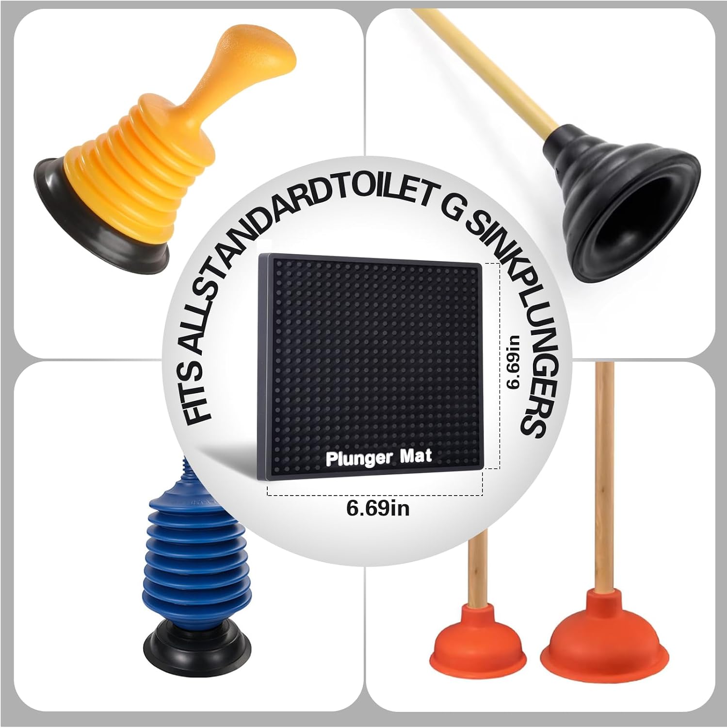 Plunger Tray - Fast-Drying Air Mat for Toilet Plunger Storage - Catches Drips & Moisture, Dries Quickly - Plunger Holder Only