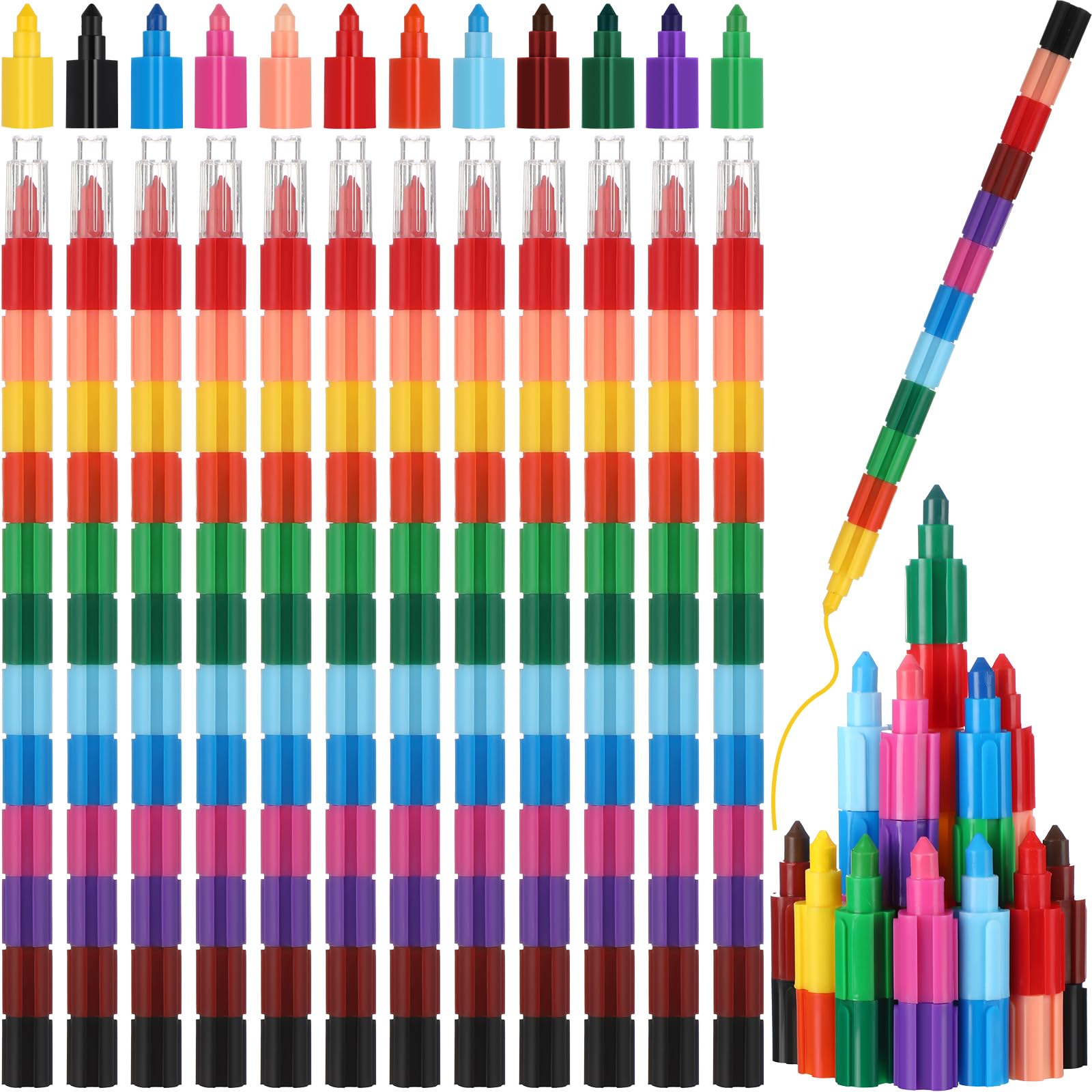 Marspark 20 Pcs Stackable Crayons 12 Colors,Fresh Color,Building Block