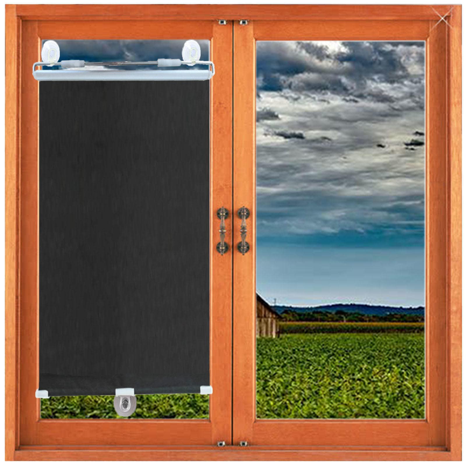Rollos mit Saugnapf, Verdunkelungsrollos mit Auszug, Fensterrollos, Sonnenschutzrollos ohne Bohren, Sonnenschutz- und Thermorollos,Schwarz-72x125cm(28.3 * 49.2in)