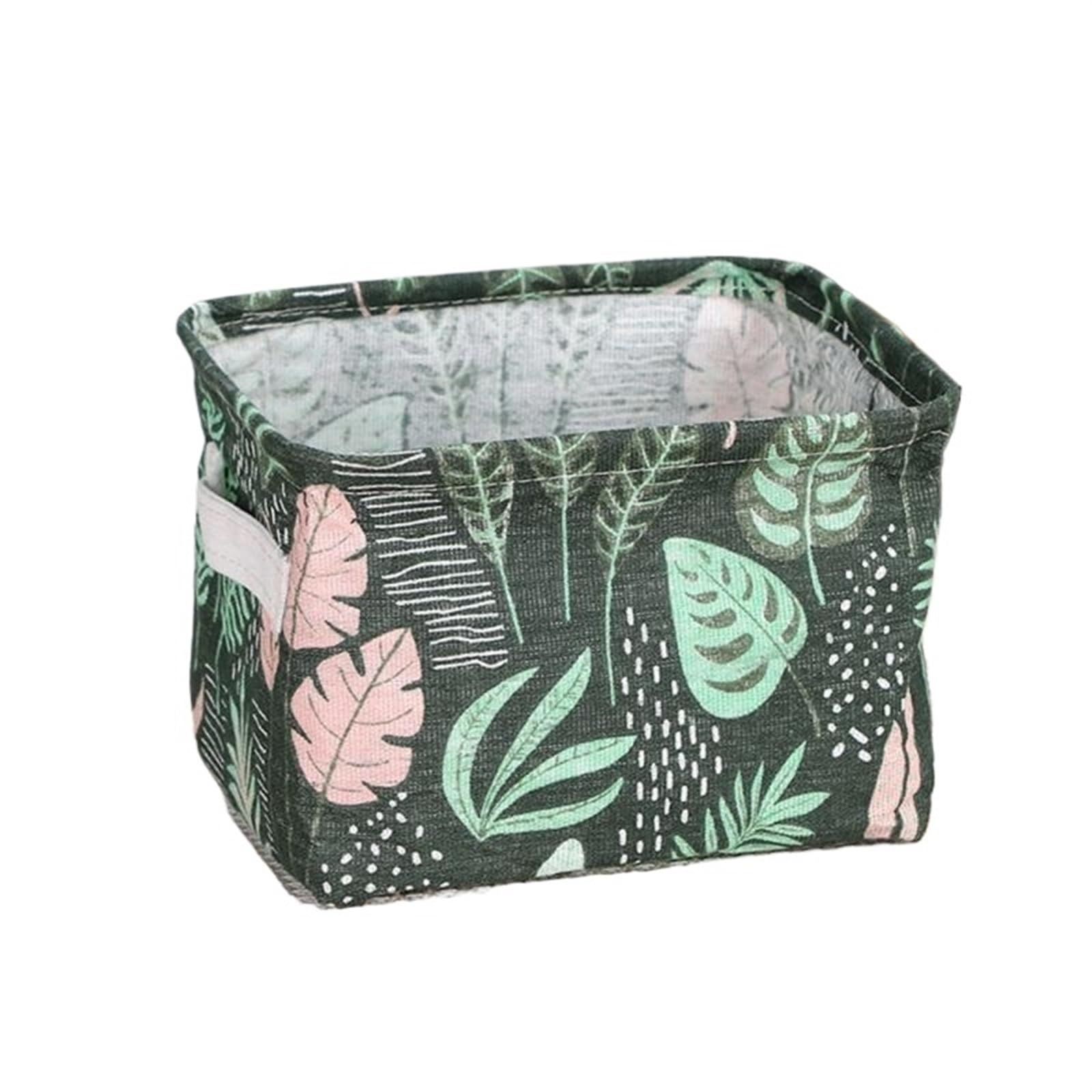CGUOHU 8PCS Small Foldable Canvas Storage Basket With Handle Cotton And Linen Desktop Box Fresh Waterproof For Wardrobe Storage(GREEN)