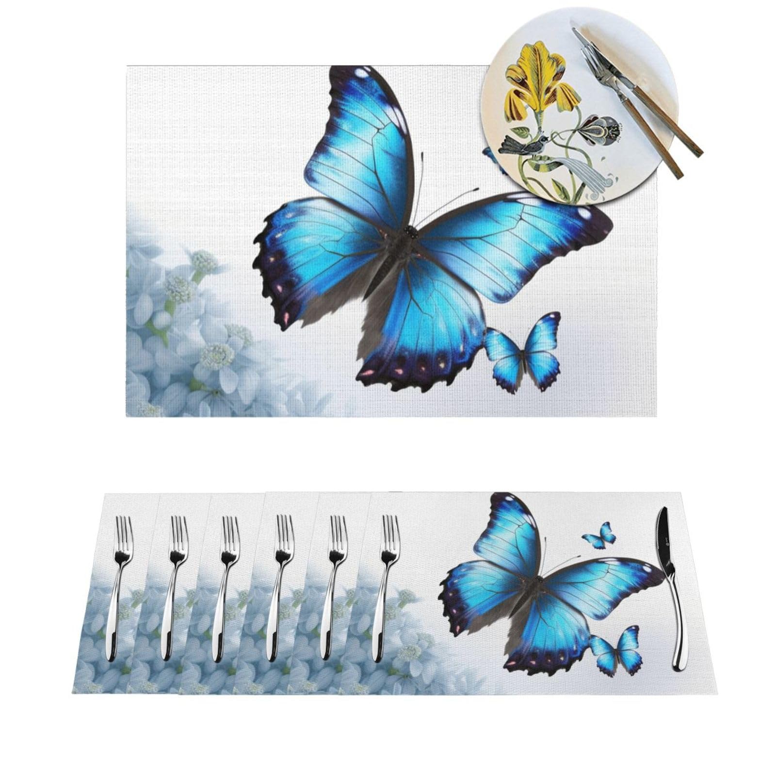 Set de table vinyle papillon bleu (lot de 6) antidérapant et lavable