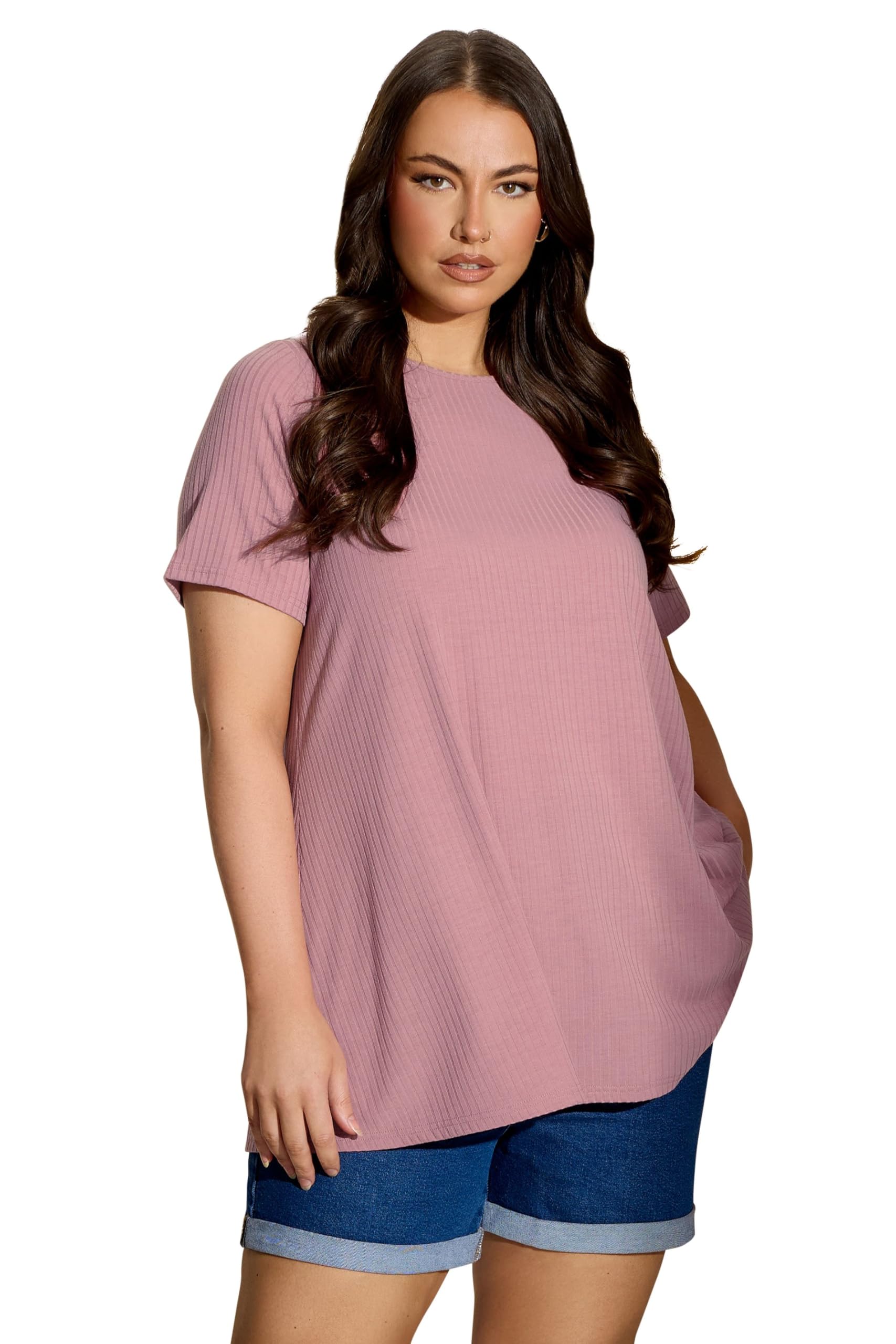 Yours Women's Light Pink Ribbed Swing Top Size 18
