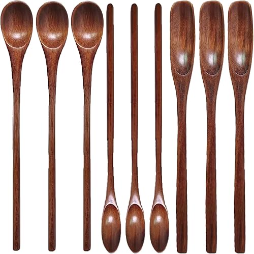 Miniatura 7 de Cucharas de madera de mango largo Cucharas de café de madera Cuchara de té Cuchara de madera para mezclar miel Cuchara de madera hecha a mano para