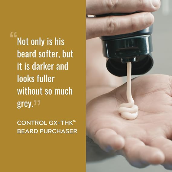 Just for Men Control GX + THK Thickening Beard Wash with Grey Reduction, Alpha Keratin Helps Beard Growth, Thickens Hair Up to 20%, Works with Every Hair Texture, 4 oz