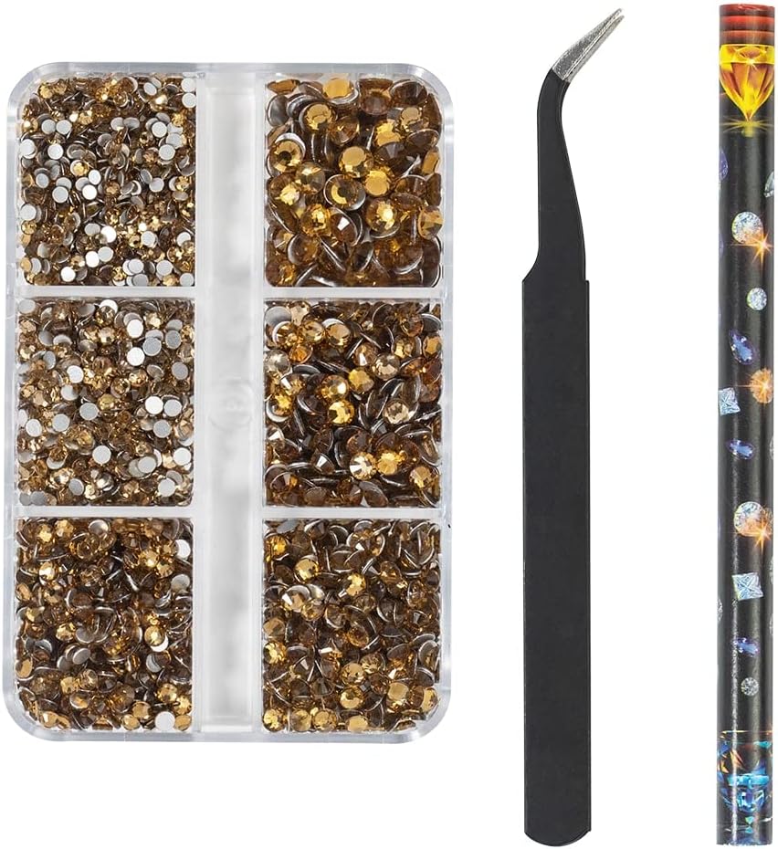 HNUIX Luxury Shini 3D Diamond Crystal Yellow Multi-Size Nail Rhinestones Flatback Nail Charms Flat Bottom Crystals Nail Art 3D Decoration Gem Kit - (Color: Crystal Yellow)