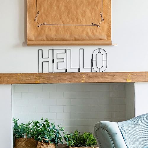 Miniatura 5 de MyGift Letrero de alambre negro con texto en inglés Hello Modern  Elegante mesa plegable Hello Word Letras
