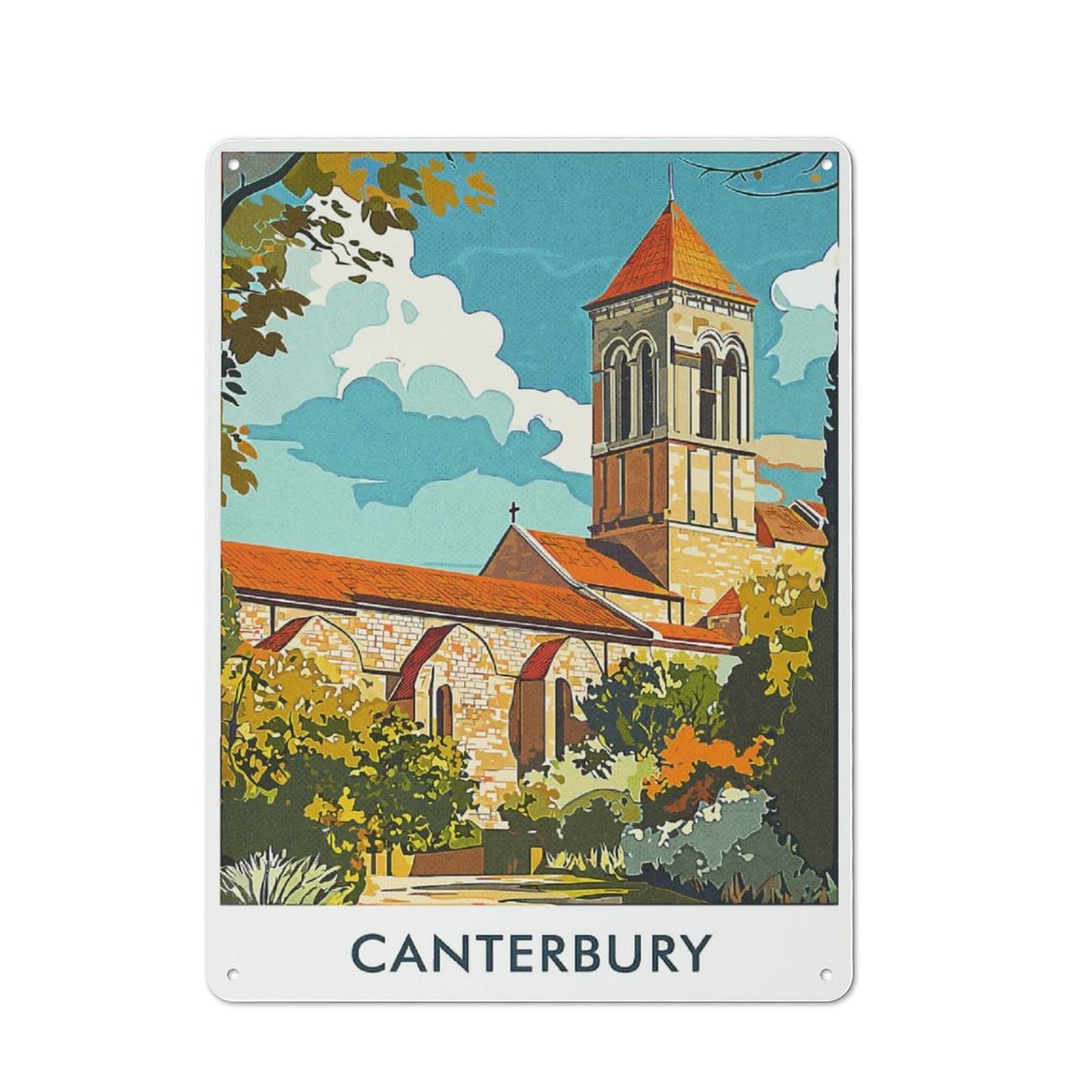 Cosy Canterbury Cathedral Illustration Metal Plaque 40x30cm, Kitchen Wall Decor for Kitchen, Cafe, Pantry Or Dining Room