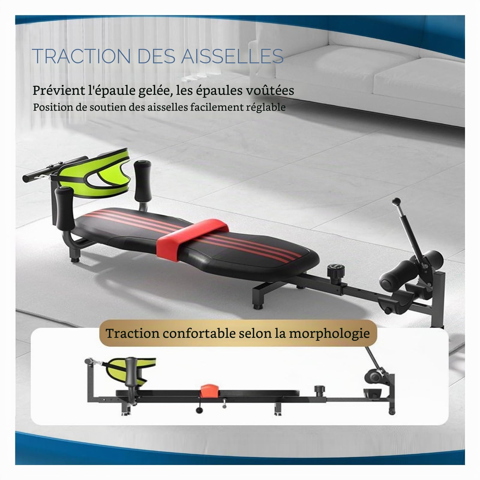 Banc D'étirement du Dos avec Traction Cervicale, Massage Cervical, Équipement de Gym À Domicile for Traction Lombaire Et de La Colonne Vertébrale, Étirements, Capacité de Charge Jusqu'à 330 LB