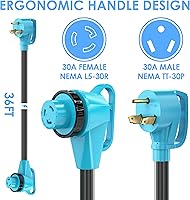 Vista 2 de CircleCord Cable de alimentación para caravana de 30 amperios de 36 pies con bloqueo giratorio, resistente calibre 10, 3 cables, STW de cobre puro