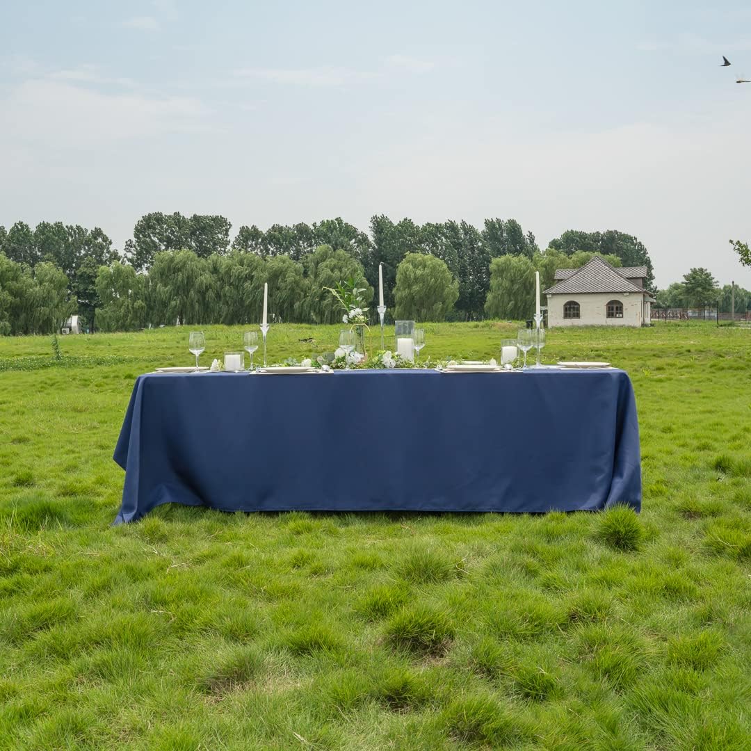 Restaurantware Table Tek 90 x 132 Inch Table Covers 10 Rectangle Wedding Tablecloths - Washable Wrinkle-Free Blue Polyester Banquet Tablecloths Hemmed for Parties Holidays or Buffets