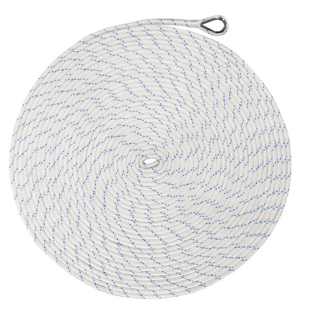 Extreme Max 3006.2505 BoatTector Corde d'ancrage en Nylon Double Tresse avec dé à Coudre, 0,95 cm x 76 m, Blanc avec Traceur Bleu