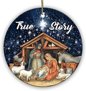 2025 Christmas Ornament - Nativity True Story Ceramic Ornament - Jesus' Birth Ceramic Keepsake, Faith-Based Tree Decor, Bible Verse, God’s