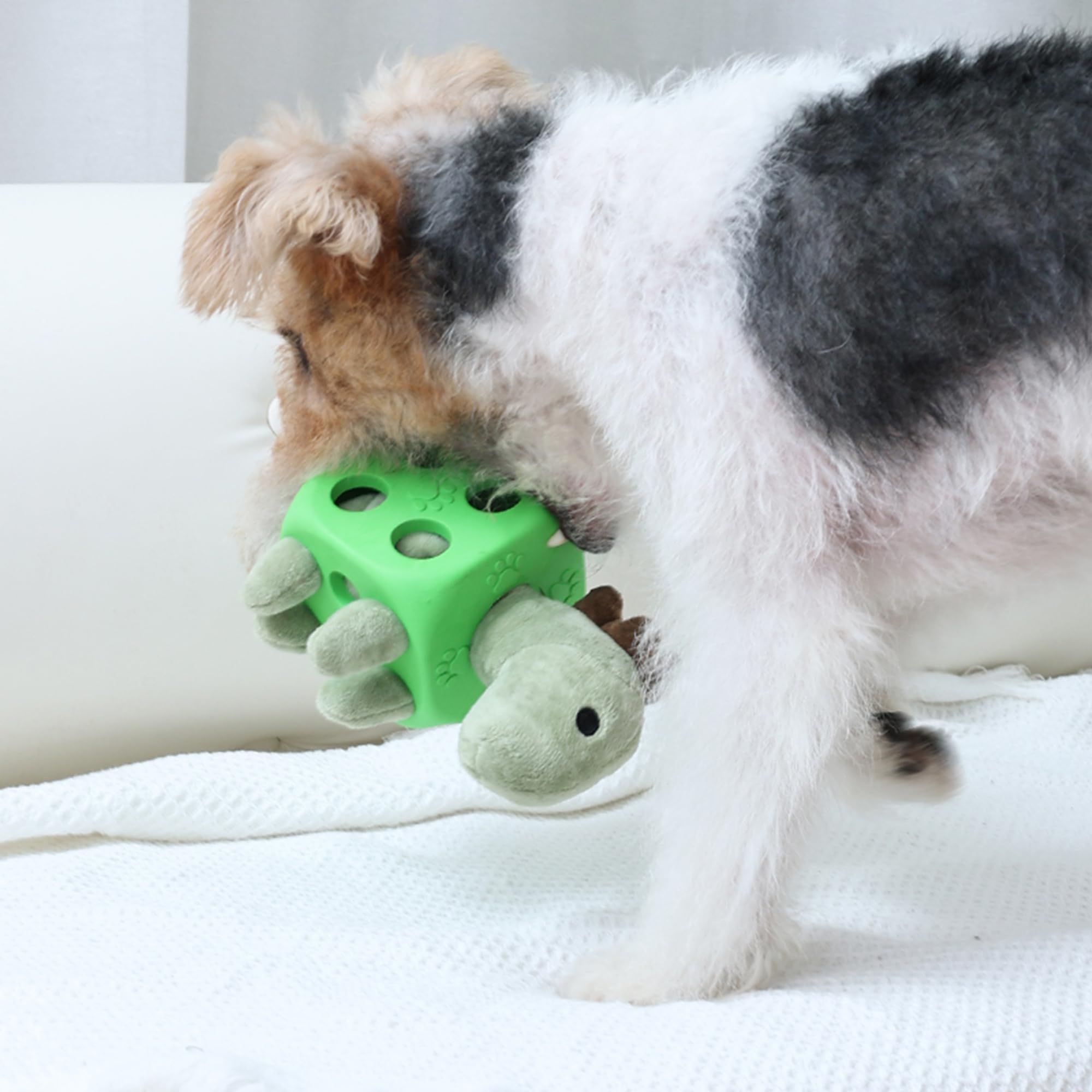 Dinosauro giocattolo per cani per masticatori aggressivi, giocattolo per dentizione che scricchiola | Durevole, piega, erogazione del trattamento, gomma resistente allo strappo, interattivo