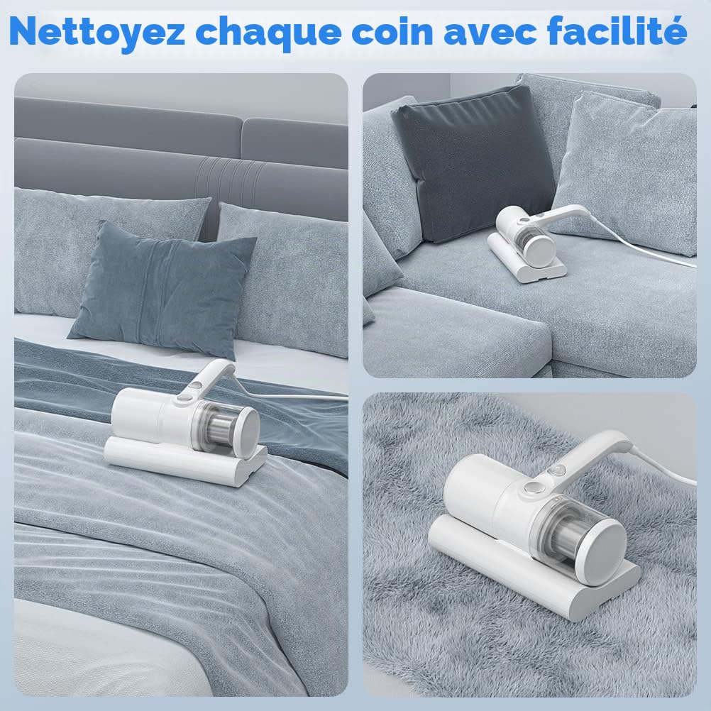 Aspirateur de Matelas Anti-Acariens avec Lumière UV et Réservoir de Poussière HEPA Aspirateur Anti-Acariens, Aspirateur de Poussière 300W pour Canapé/Matelas/Textile (MULTI-VOIES), Blanc