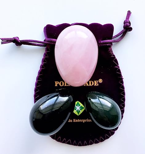 Miniatura 12 de Juego de 3 huevos de piedras preciosas – jade nefrita, cuarzo rosa y obsidiana negra, tamaño L/M/S, 3 tamaños, perforado, incluye instrucciones y L