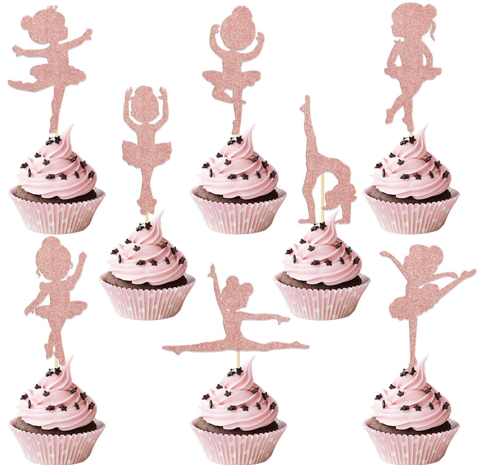 KEWUFD 24pcs Ballerina Cupcake Topper Dance Ballet Girl Cupcake Picks For Ballerina Birthday Party Decorations Wedding Baby Shower Birthday Party Cake