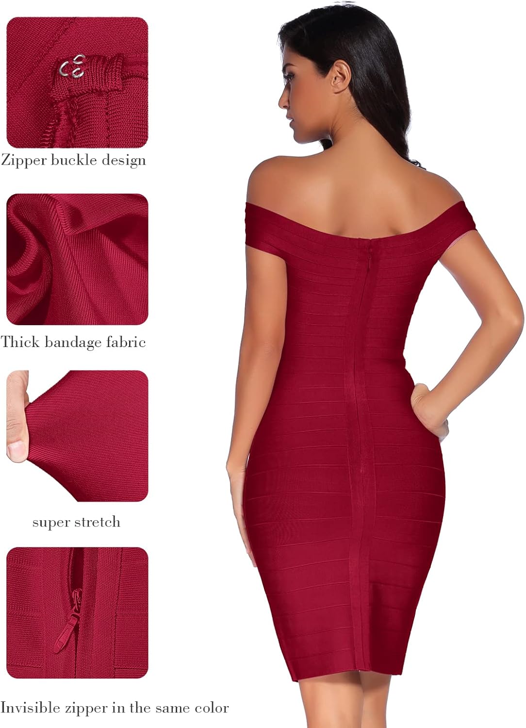 meilun Women's Rayon Off Shoulder Bandage Bodycon Party Dress - Image 5