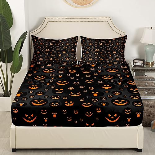 Vista 220 de Juego de sábanas bajeras con bonito diseño de gato negro para niños y niñas, diseño de dibujos animados de Halloween, gato, animales, sábanas