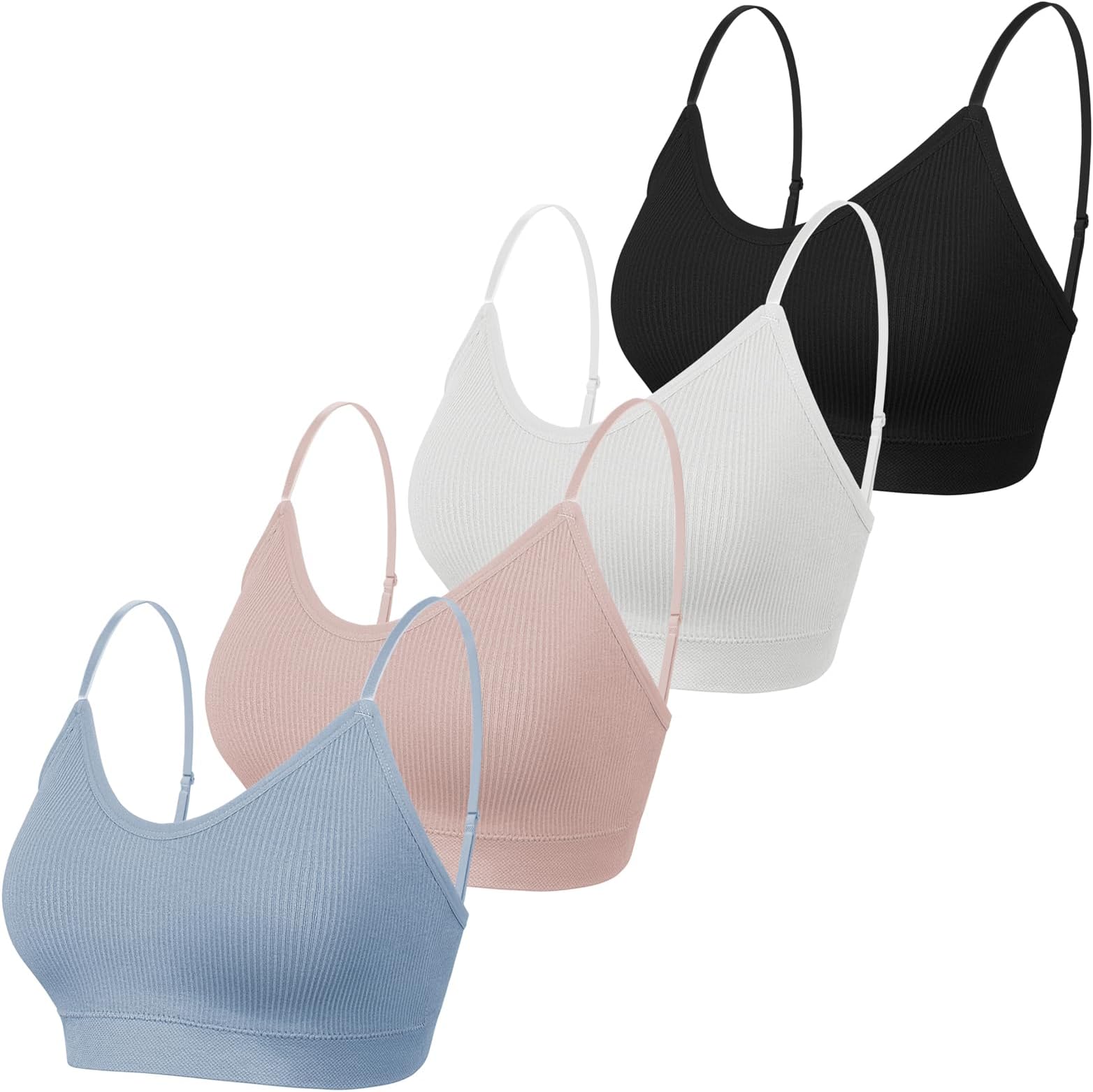 4 Pieces Cami Bras - Women's V-Neck Padded Seamless Straps Bralette Everyday Basic Sleeping Bra