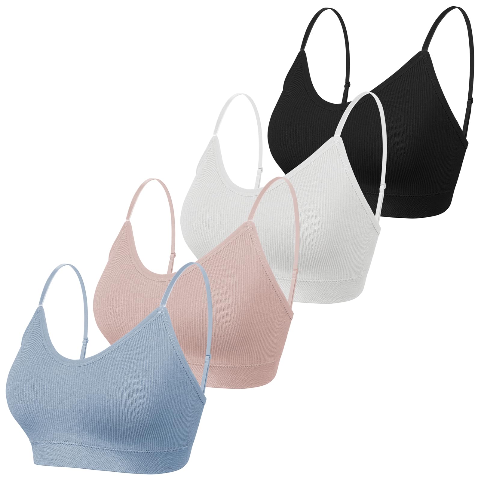 KCDDUMK4 Pieces Cami Bras - Women's V-Neck Padded Seamless Straps Bralette Everyday Basic Sleeping Bra