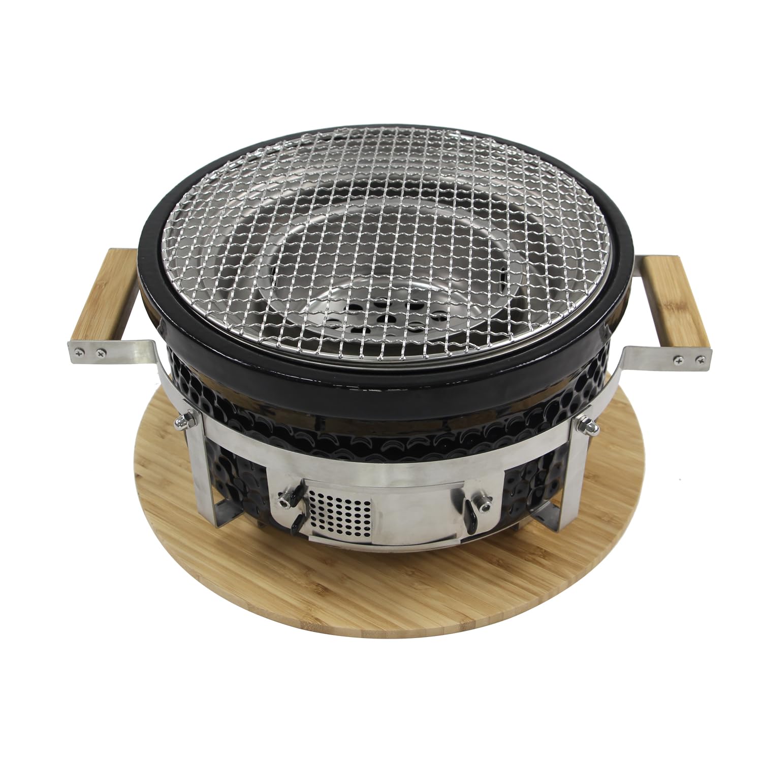 YNNI KAMADO TQ00RHBL CZARNY Stojący Okrągły Ceramiczny Kratka Hibachi, BBQ TQ00RHBL