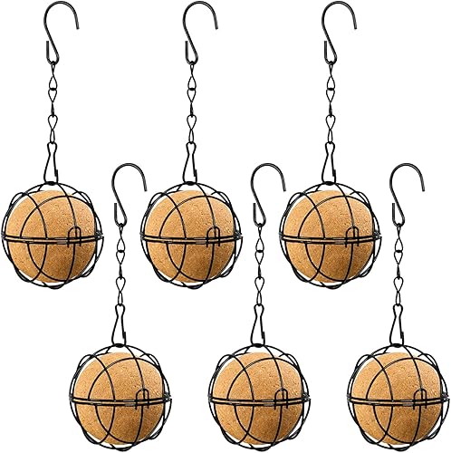 Miniatura 9 de Comederos para pájaros 6 comederos colgantes de metal con ganchos bolas comederos de sebo para colgar al aire libre comederos de pájaros de bola