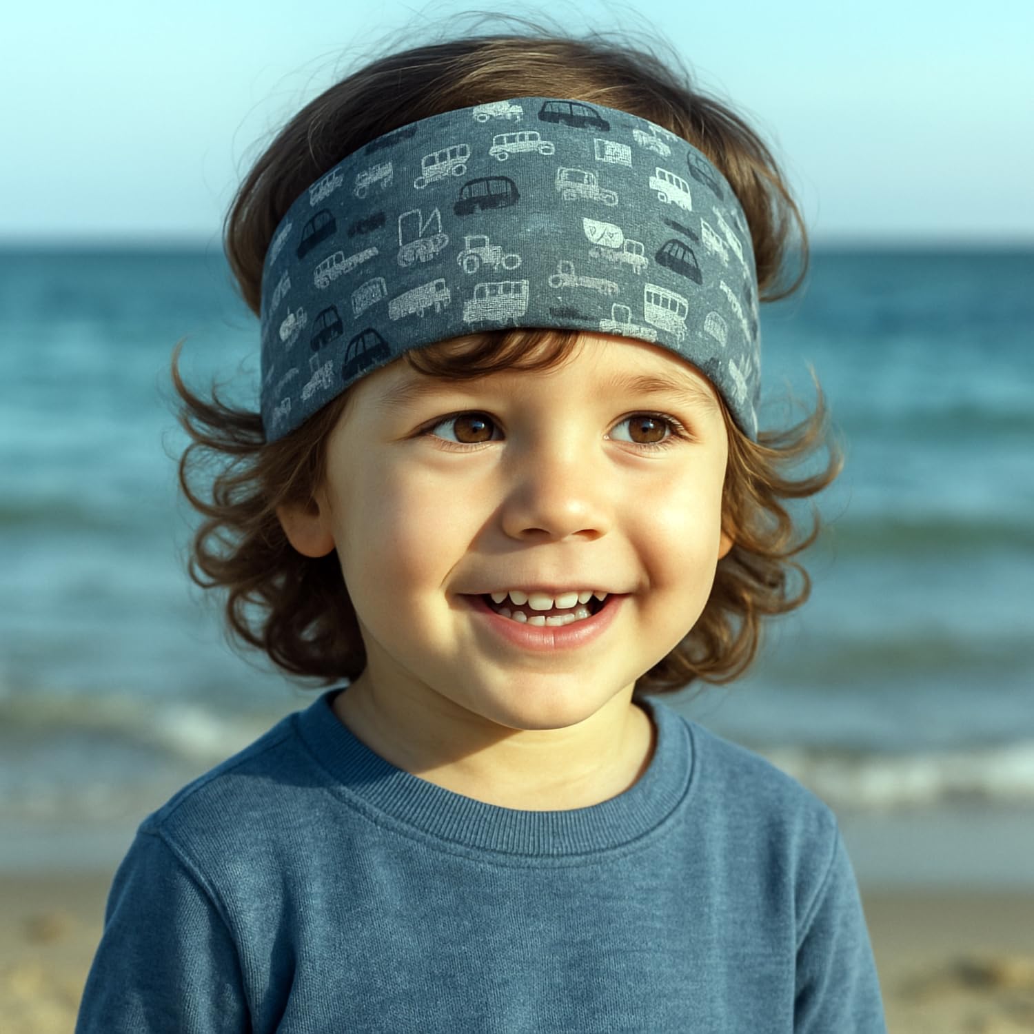 Wollhuhn ÖKO MINI Kinder Breites Elastisches Stirnband/Haarband Deutsche Herstellung Bequem Baumwolle (KU 48-52) (Baustelle Khaki)