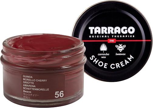 Tarrago Shoe Cream Professional Shoe Polish for Leather Boots, Shoes, Purse, Furniture Eco Friendly Leather Conditioner 1.7oz - Morello Cherry Red #56