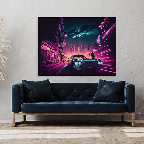 Miniatura 3 de Sense Canvas Synthwave Neon Retro 28 - Lienzo decorativo para decoración del hogar, póster grande de 40 x 30 pulgadas, 0.75 pulgadas