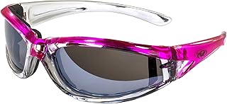 GV Padded Women Lady Motorcycle Sunglasses Glasses Pink and Chrome With Storage Bag