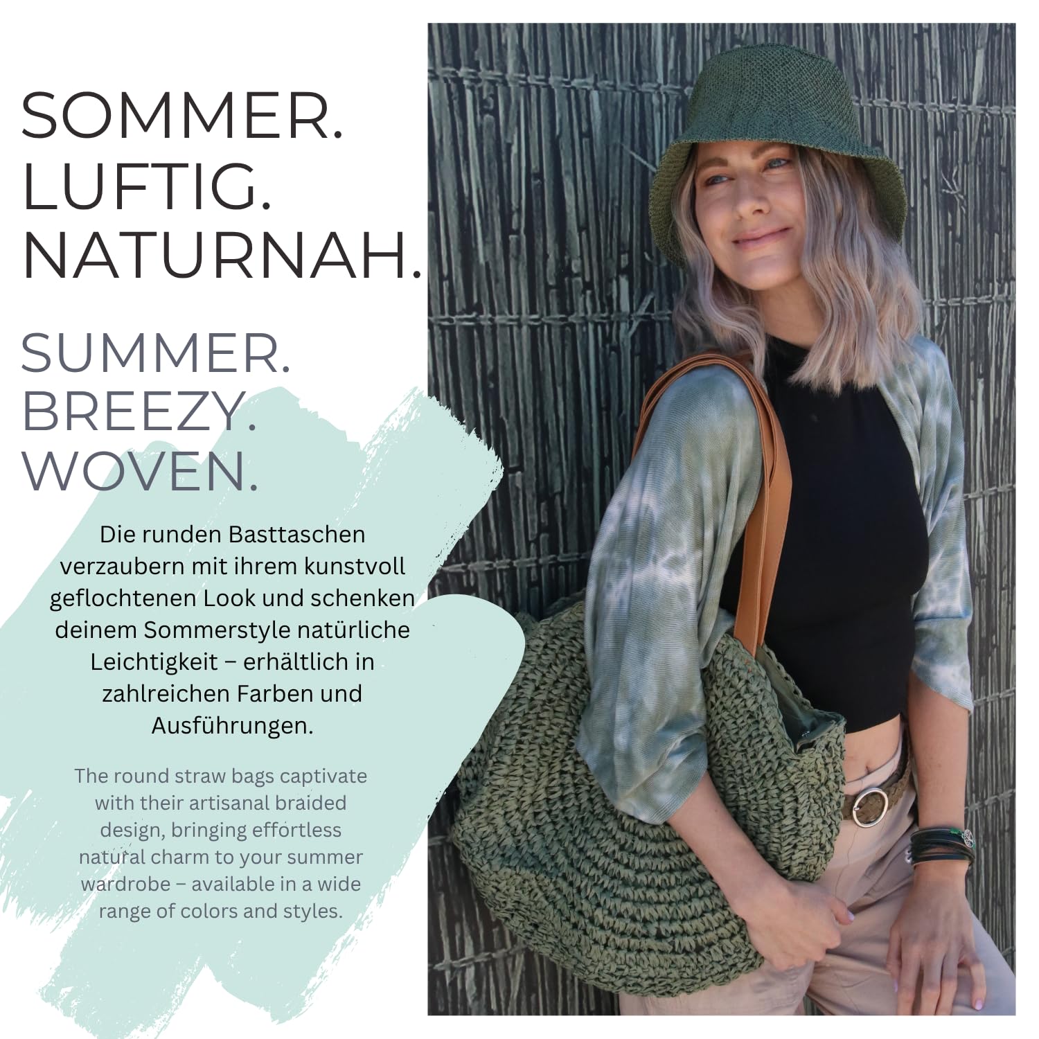 styleBREAKER Sac de plage rond en paille femme 42x46x13 cm | Grand compartiment tressé zippé 42x46x13 cm. Anses fixes en similicuir 54 cm pour un porté épaule confortable.