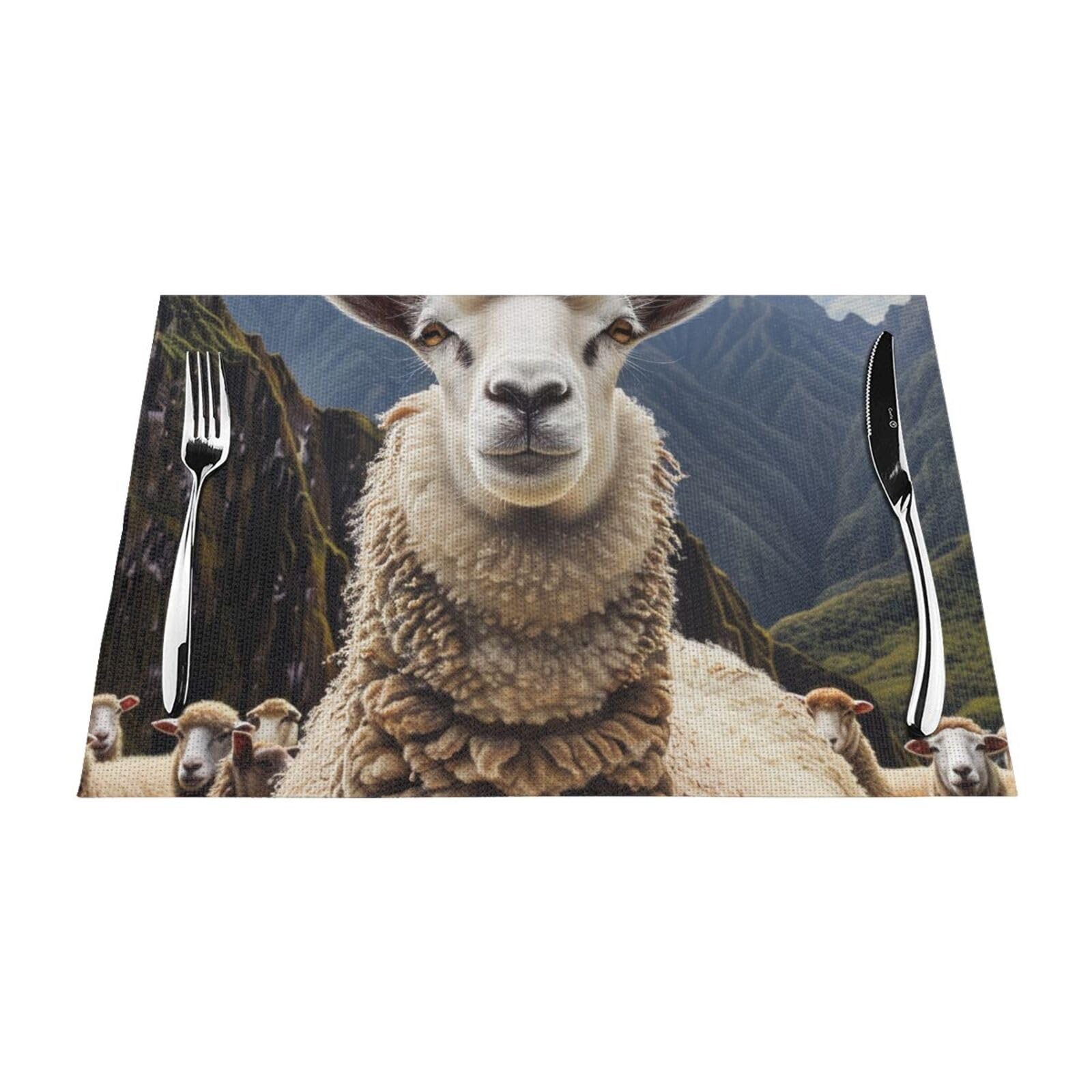 Sheep Printed PVC Placemat 4 PCS for Kitchen Dining Table Heat-resistand Washable Table Mats 18x12 in