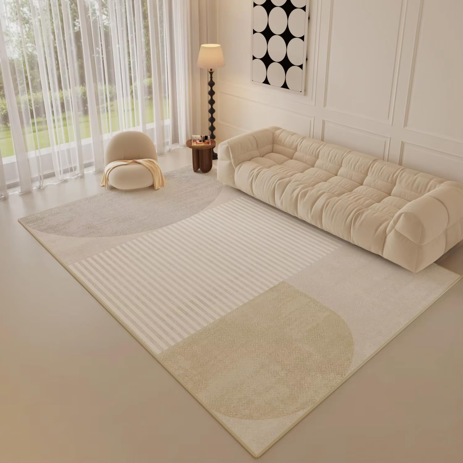 Tapis géométrique nordique doux anti-glisse pour sécuriser et décorer un salon chaleureux