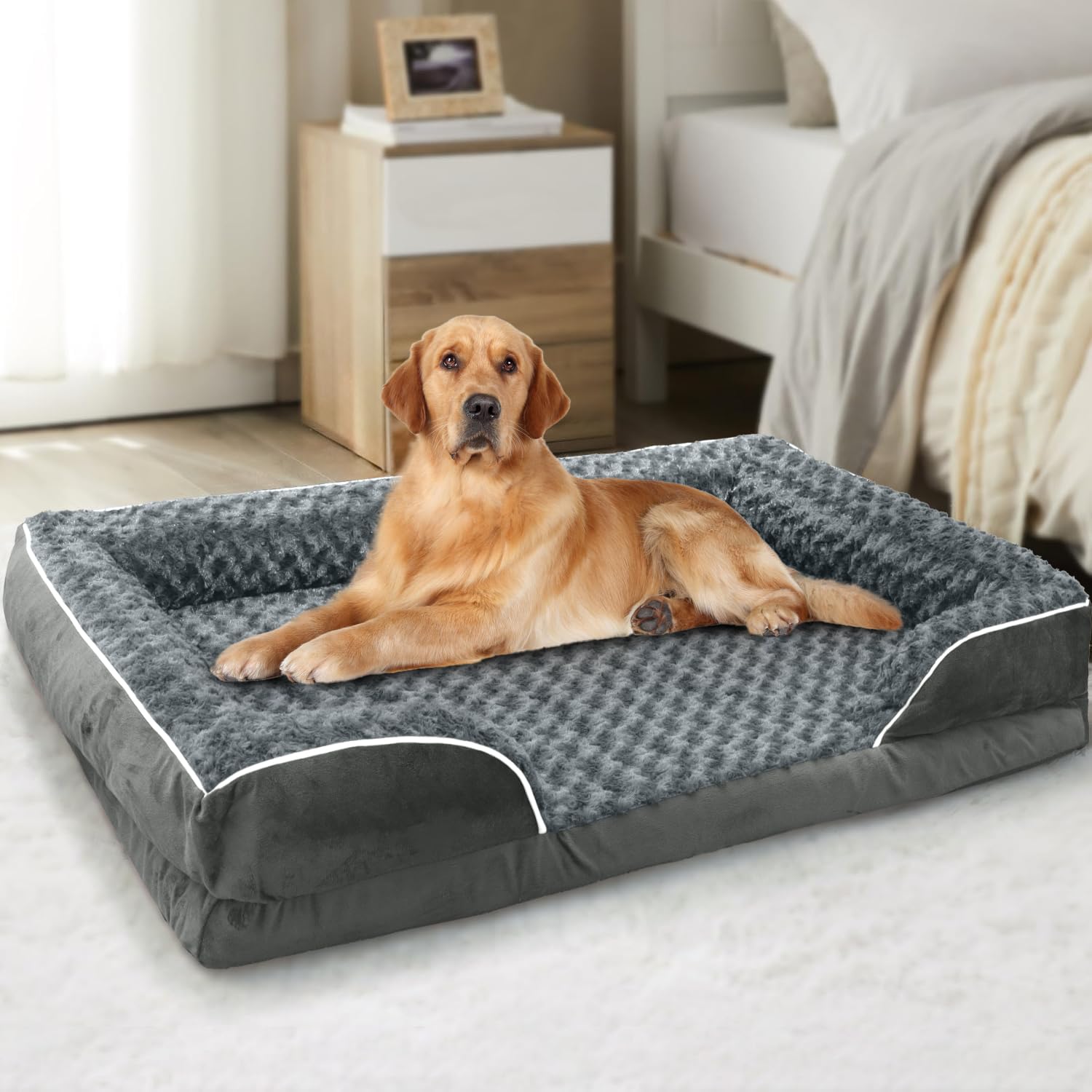 FERPOSH Cama ortopédica para perros grandes, sofá cama para perros grandes, medianos y pequeños, de apoyo, con funda extraíble y lavable