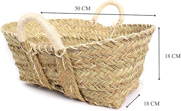 Cesta Leñero de Esparto Artesanal MUY Resistente, Ecologica y Duradera - Cesta Mimbre esparto Ideal decoración Chimeneas - Cesto para Leña Transportar y Guardar Mimbre Mediana 55 x 18 x 18 cm - 3
