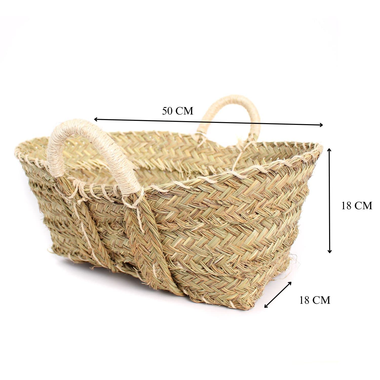 Cesta Leñero de Esparto Artesanal MUY Resistente, Ecologica y Duradera - Cesta Mimbre esparto Ideal decoración Chimeneas - Cesto para Leña Transportar y Guardar Mimbre Mediana 55 x 18 x 18 cm — view 3