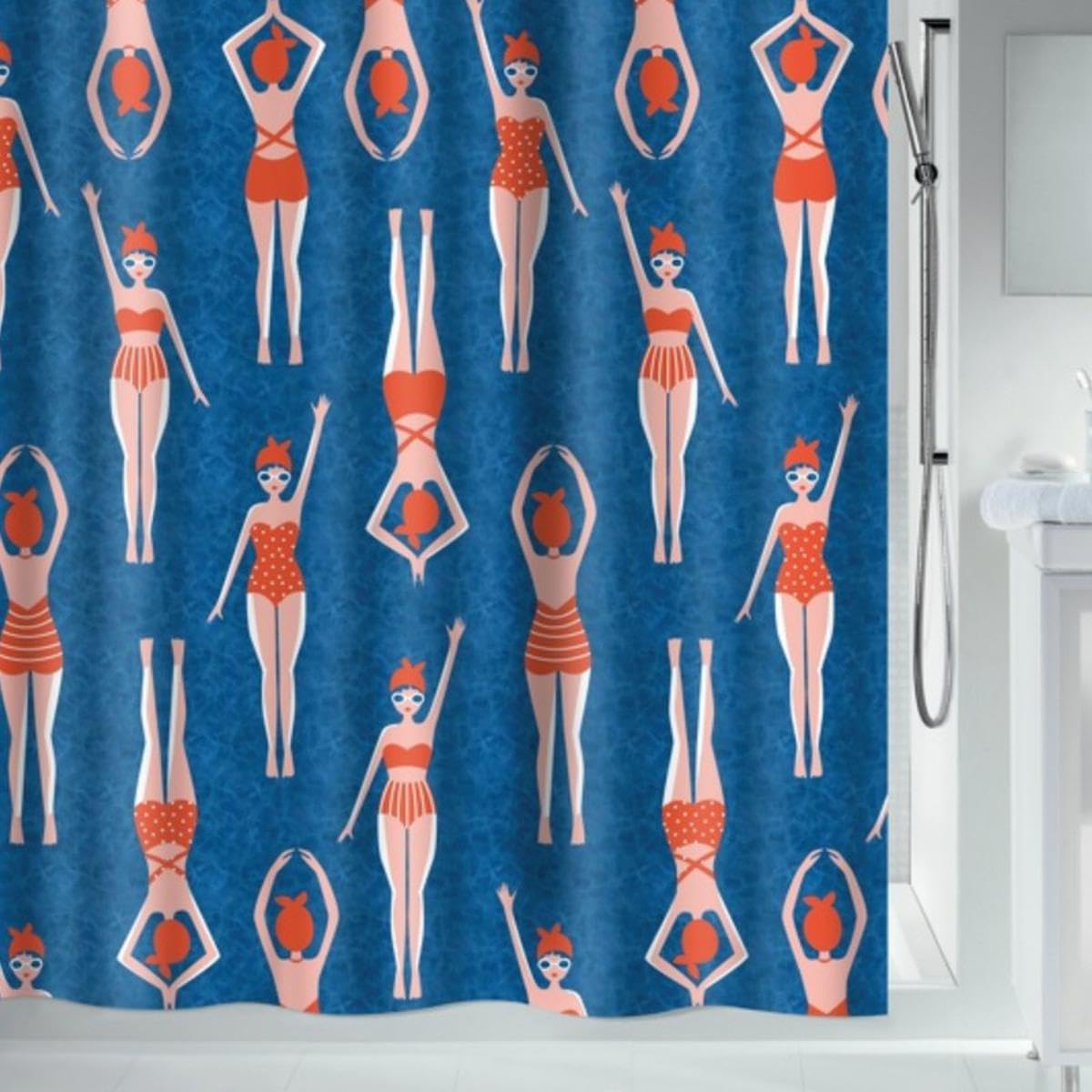Spirella Anti-Mould Shower Curtain - Anti-Bacterial, Washable, Waterproof, Polyester, "Baigneuses" 180 x 200 cm, Blue