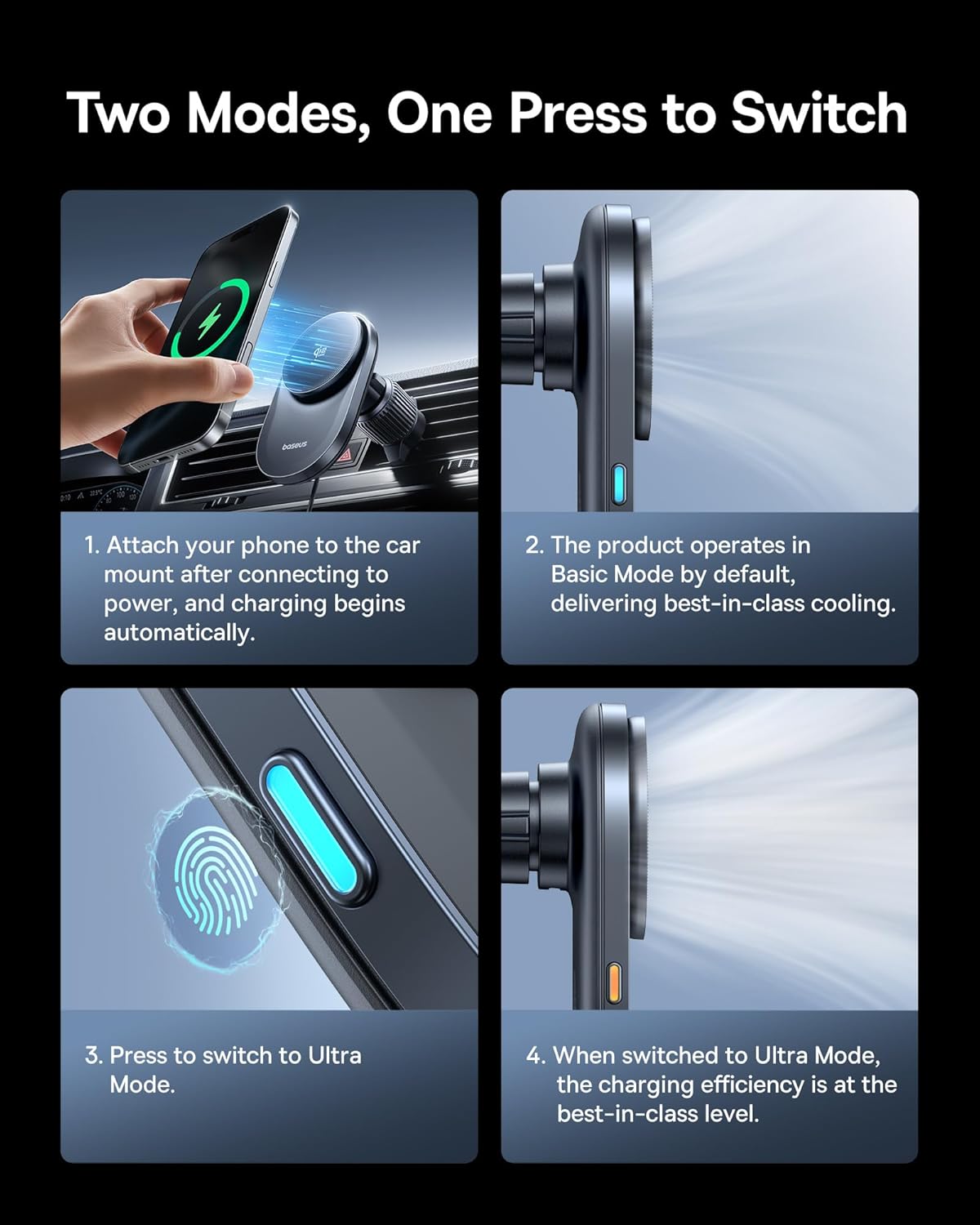 Baseus Qi2.2 Certified 25W for MagSafe Car Mount Charger, Ultra-Thin Fast Charging Wireless Charger Car Phone Holder, 360° Rotatable Magnetic Phone Mount for Car Air Vent, for iPhone 17/16/15/14