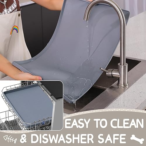 Miniatura 7 de MateeyLife Tapete de silicona para comida para gatos y perros para pisos, impermeable, antideslizante para alimentos y agua, tapete de alimentación