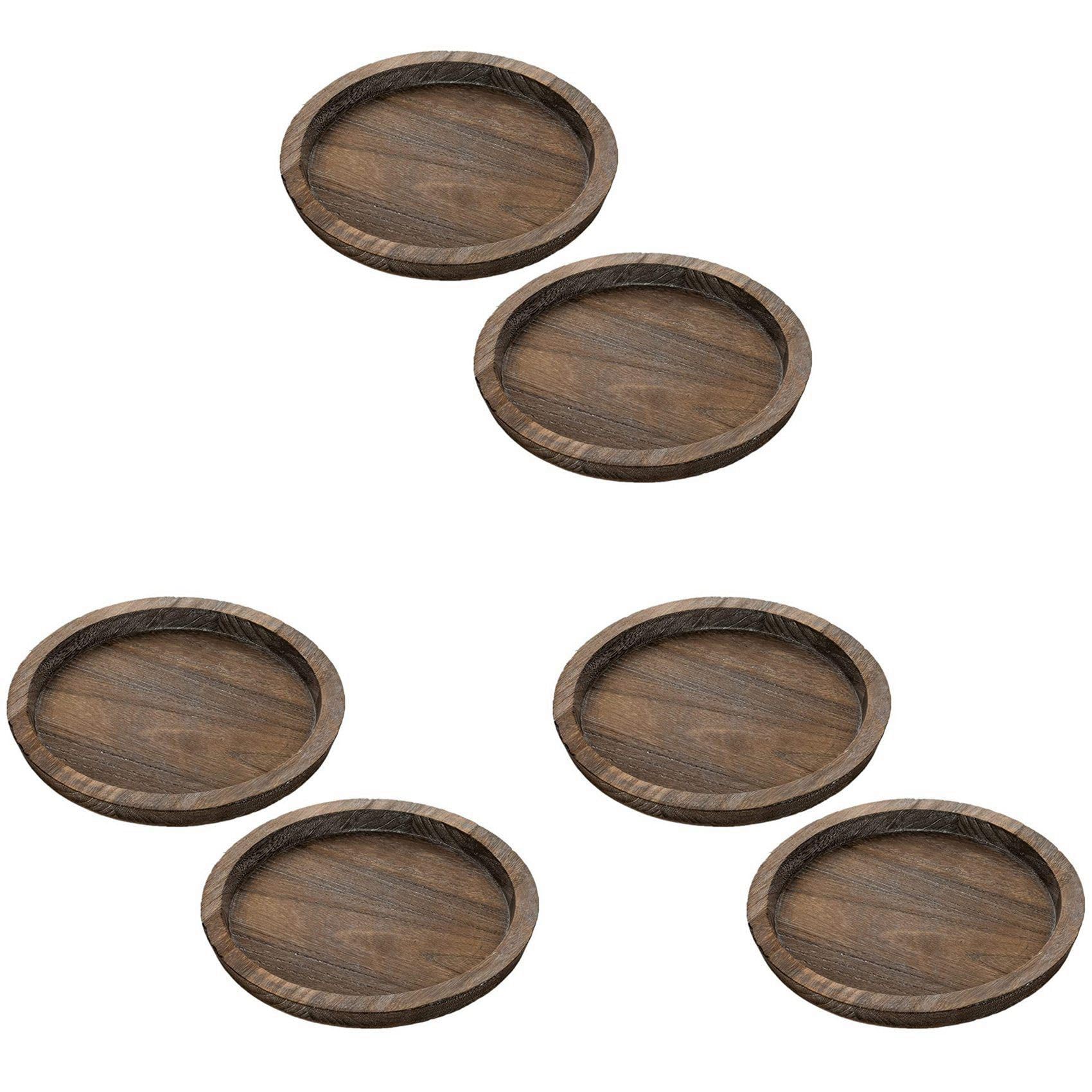Hndhbfgrt 6Pcs Rustic Wooden Tray Candle Holder - Small Decorative Plate Pillar Candle Tray Wood for Farmhouse Dining Table