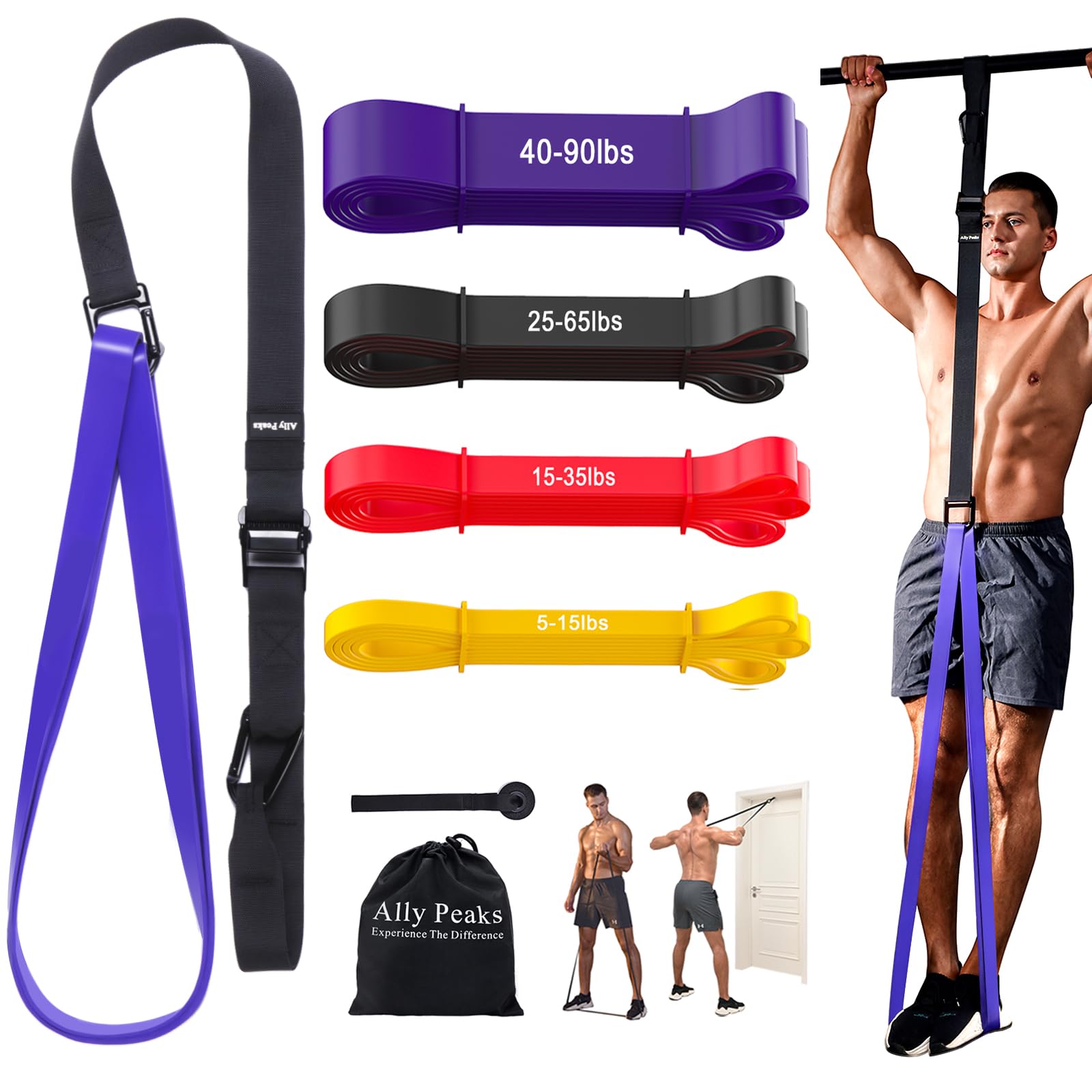 Ally Peaks Pull Up Assistance Bands System,Up to 410 lbs Assistance, Adjustable and Replaceable Pull Up Assist Band,Heavy-Duty Assisted Pull Up Resistance Bands for Pull Up Assist Push Up Assist