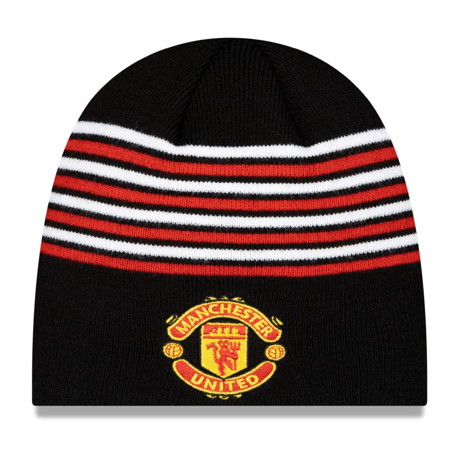 New Era Adult's Knit Beanie Hat Stripe Skull Beanie Manchester United Football FC Black