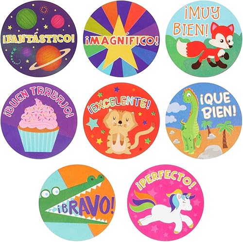 Miniatura 6 de BLUE PANDA Paquete de 1000 calcomanías motivacionales españolas para el aula, calcomanías de recompensa a granel para niños, suministros escolares