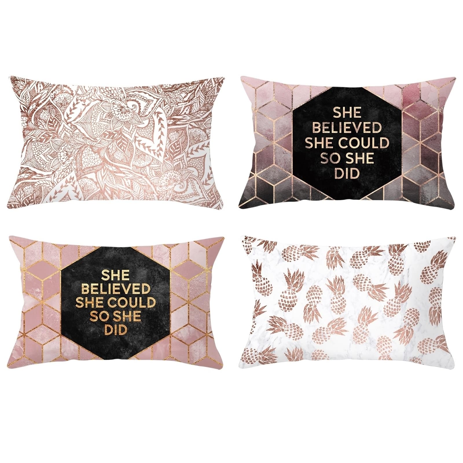 Housses de coussin cube grille ananas rose 30x30 cm lot de 4
